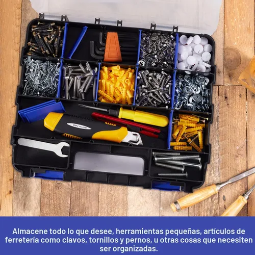 Miniatura 4 de Caja de almacenamiento de piezas pequeñas, organizador de herramientas de doble cara, 34 compartimentos, organizadores de hardware con divisores