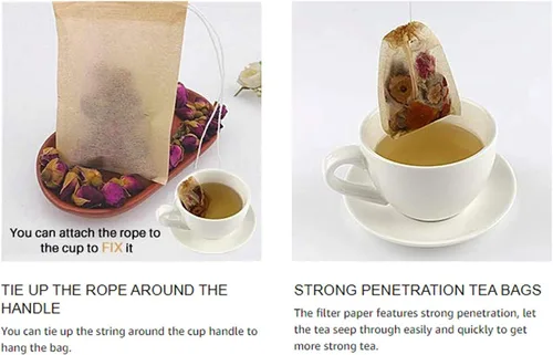 Miniatura 6 de NEPAK 600 bolsas de filtro de té desechables para té suelto, bolsa vacía con cordón para té de hojas sueltas, con papel 100% natural sin blanquear