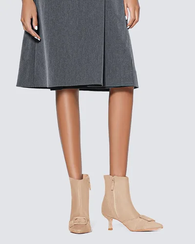 Miniatura 2 de Coutgo Botines de tacón de gatito para mujer, puntera puntiaguda, cremallera lateral, hebilla cuadrada, botines de invierno