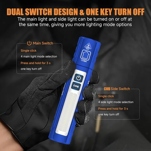 Miniatura 4 de Banral Linternas tácticas recargables de alto lúmenes - Súper brillante pequeña y potente linterna LED magnética USB C, 8 modos, botón doble Azul