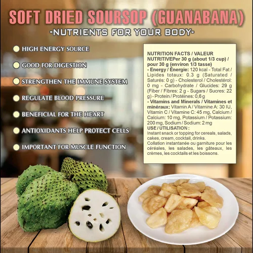 Miniatura 6 de SOURSOP SUAVE SECO (GUANABANA) 5.29 Oz (5.29 oz) VIETFARMFOOD: Fruta seca por convección, dulzura natural pura sin azúcar, suave al masticar.