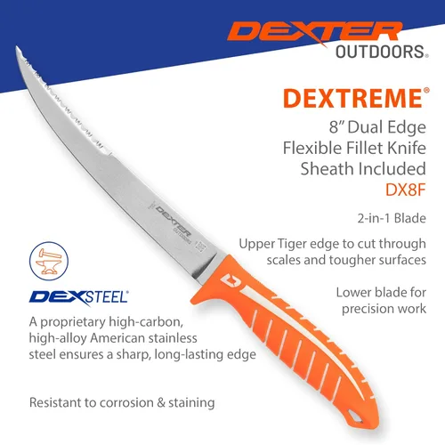 Miniatura 3 de Dexter Outdoors Dextreme Cuchillo flexible de filete de 8 pulgadas de doble filo Incluye funda