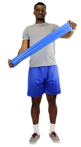 Miniatura 2 de Banda para hacer ejercicio CanDo, de bajo polvo, 4 pies de longitud, Azul: Pesado, 1