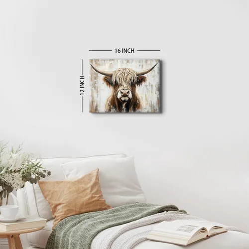 Miniatura 5 de Fotos de vaca de las tierras altas de granja, decoración de pared, arte de pared de animales de cuerno largo, decoración occidental para sala