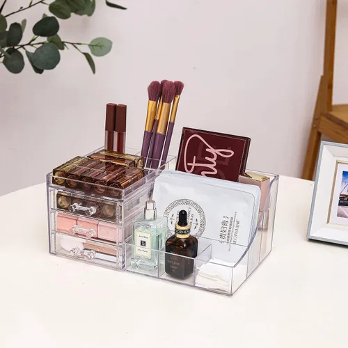Miniatura 5 de Cq acrylic Paquete de 1 organizador de maquillaje transparente, apilable, 3 cajones, bonitos organizadores de tocador para el clip de pelo, joyas