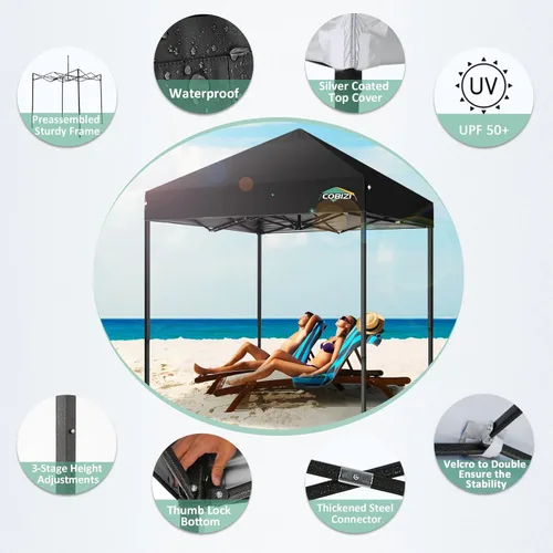 Miniatura 3 de COBIZI Tienda de campaña desplegable de 6.6 x 6.6 pies, toldo resistente, fácil de instalar, impermeable, para exteriores, fiestas, playa, jardín