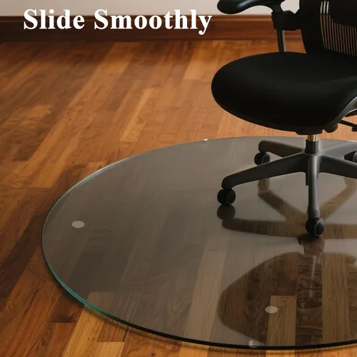 Miniatura 3 de Tapete para silla de 46 x 46 pulgadas – Vidrio templado redondo resistente para suelo duro, tapete para silla de oficina, suelo de computadora con 4