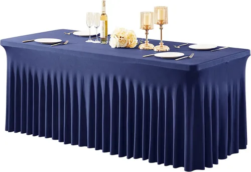 Miniatura 30 de Paquete de 1 manteles azul bebé para mesas rectangulares de 4 pies, cubiertas de mesa de spandex elástico de una pieza resistentes a las arrugas