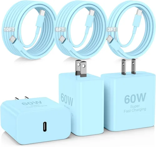 Miniatura 9 de Hzevn Bloque de cargador de pared rápida USB C de 60 W para teléfonos Galaxy S26 Android, paquete de 3 adaptadores de cargador súper rápido