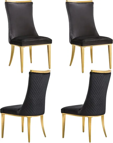 Sillas de comedor, Juego de 4 sillas de comedor, Silla de comedor de terciopelo negro con patas de acero inoxidable dorado