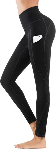Miniatura 2 de Lingswallow - Pantalones deportivos de tiro alto para yoga, diseño elástico en 4 direcciones con control de abdomen y bolsillos, leggings