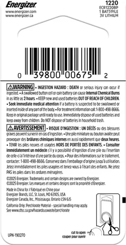 Miniatura 8 de Energizer Batería de moneda de litio 1220, 1 paquete