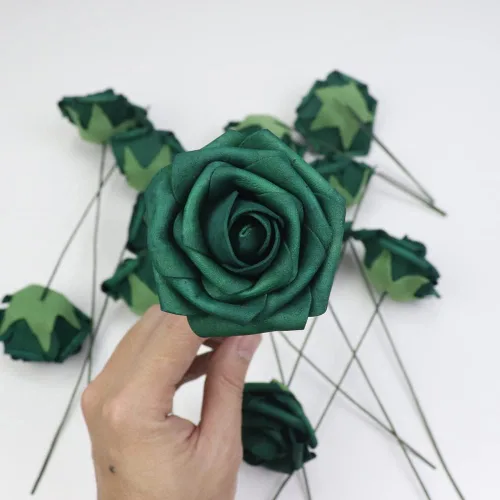 Miniatura 4 de 50 piezas Flores Artificiales, Rosas de Espuma Artificiales de Tacto Real Decoración Bricolaje para Boda Dama de Honor Ramo Nupcial Centros de Mesa