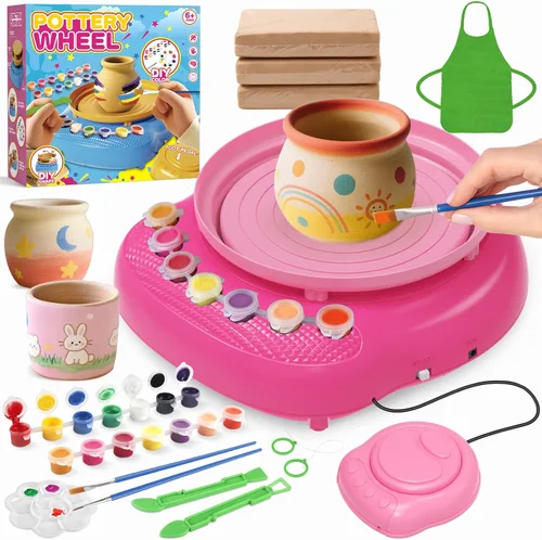 TingingYuli Rueda de alfarería para niños, kit completo de alfarería y herramientas para principiantes, juguetes de artes y manualidades para niños