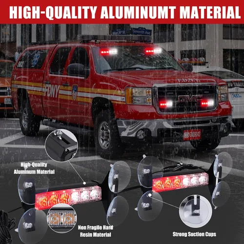 Miniatura 2 de 2 luces estroboscópicas de emergencia de 6.1 pulgadas, rojo y blanco, 12 LED de advertencia de peligro intermitentes de seguridad delantero/trasero