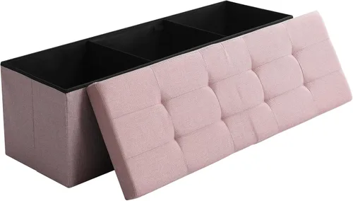 Miniatura 20 de Otomano de Almacenamiento Cúbico Pequeño, Reposapiés Plegable, Asiento Cuadrado, Otomano Acolchado de Lino Beige