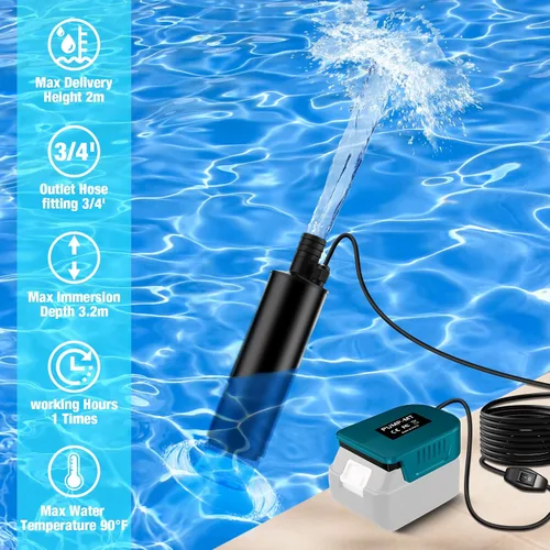 Miniatura 2 de Bomba de agua para Makita Battery 18V LXT, bomba sumergible portátil, pequeña bomba eléctrica inalámbrica de transferencia de agua de 500 GPH
