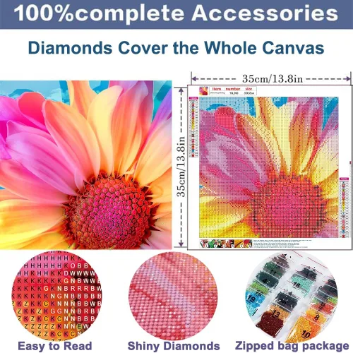 Miniatura 2 de HSENJT Kits de pintura de diamantes 5D para adultos, arte de diamantes de flor de gerbera, 14 x 14 pulgadas, kit de pintura de diamantes redondos