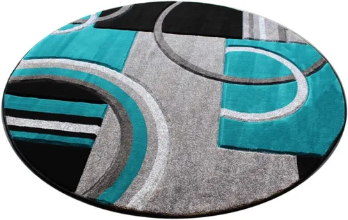 Miniatura 5 de Masada Rugs Sophia Collection - Alfombra redonda tallada a mano, moderna, contemporánea, turquesa, gris, negro
