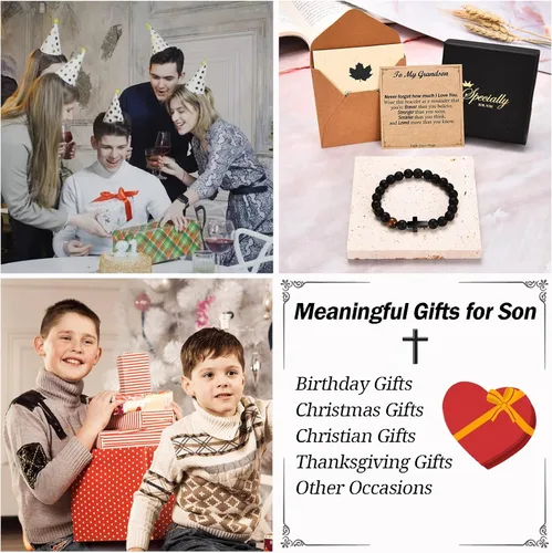 Miniatura 6 de Pulsera de cruz para hombre, adolescente, niños, regalos para papá, marido, padrino, hijo, nieto, sobrino, aniversario, cumpleaños, Navidad