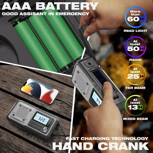 Miniatura 2 de Radio de emergencia meteorológica 5000mAh con manivela solar, gadgets geniales para hombres, papá, esposo, radios meteorológicas portátiles NOAA AM
