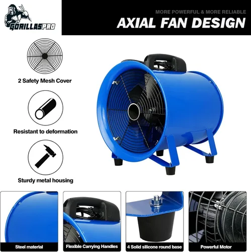 Miniatura 4 de GORILLASPRO Ventilador portátil de utilidad de 520 W/12 pulgadas con conducto telescópico de PVC de 16.5 pies, ventilador de cilindro de alta