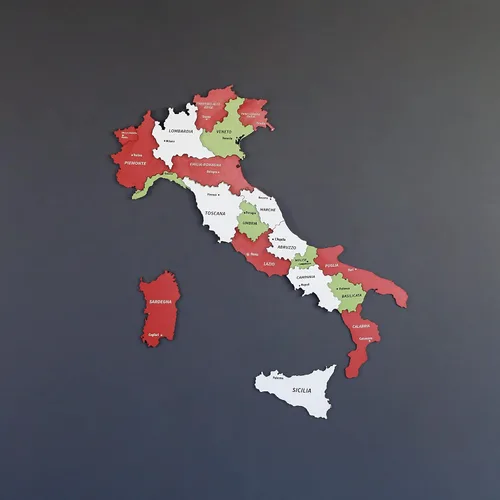 Colorfull Worlds Mapa 3D de Italia de madera multicapa, regalo para amigo italiano, decoración de pared de madera de Italia, mapa para el hogar y la
