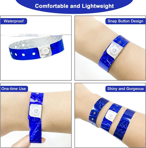 Miniatura 2 de OUCHAN Pulseras holográficas de plástico para fiestas, color azul, paquete de 500 pulseras de vinilo para eventos, clubes, reuniones de música