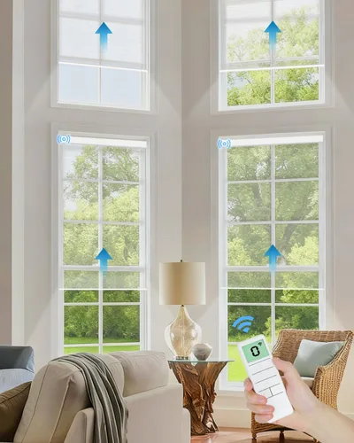 Miniatura 13 de Tokblind Persianas enrollables motorizadas de filtrado de luz con control remoto, persianas inteligentes para ventanas compatibles con Alexa Google