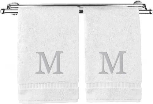 Miniatura 48 de Toalla de mano monogramada, regalo personalizado, juego de 2 - Toalla bordada con letra de bloque dorada - Extra absorbente 100% algodón turco