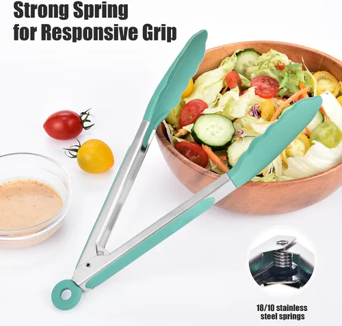 Miniatura 9 de Doosu Pinzas de cocina para cocinar: juego de pinzas para alimentos resistentes al calor de 600 °F con puntas de silicona antiarañazos, pinza