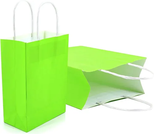Miniatura 13 de YADIAN 12 bolsas de regalo de papel kraft con asa, bolsas de regalo azules de tamaño pequeño para Halloween, Navidad, cumpleaños, bodas
