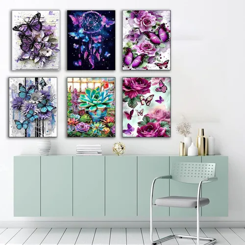 Miniatura 6 de EWJRNSF Paquete de 6 kits de pintura de diamantes 5D para adultos principiantes, juegos de arte de diamantes, pintura de gemas y manualidades, B 6