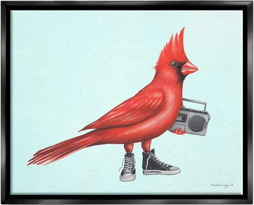 Miniatura 8 de Stupell Industries Cardinal Bird Negro Zapatillas Retro Boombox Ilustración, Diseño por Amelie Legault Flotador gris enmarcado