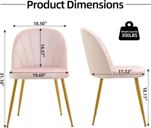 Miniatura 3 de Juego de 4 sillas de comedor de terciopelo, sillas de comedor modernas tapizadas de mediados de siglo, sillas decorativas sin brazos con patas