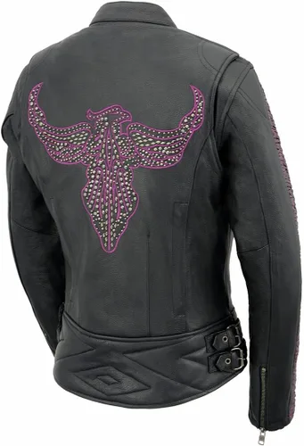 Miniatura 14 de Milwaukee Leather MLL2570 Chaqueta de Cuero para Motocicleta Negra 'Phoenix Embroidered' para Mujer Negro