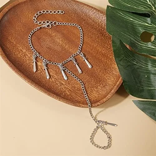 Miniatura 6 de Pulsera geométrica de múltiples capas de aleación de color de acero con borla de gota de agua, Acero aleado, Sin gemas.
