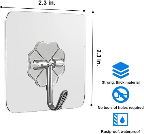 Miniatura 6 de Paquete de 12 ganchos autoadhesivos resistentes – transparentes, impermeables, ganchos de pared adhesivos para llaves, baño, ducha, exterior, Claro