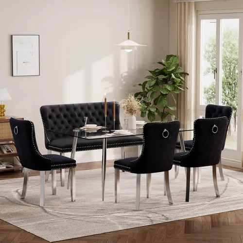 Miniatura 127 de Baysitone Juego de mesa de comedor de vidrio de 51 pulgadas para 4, juego de 5 piezas moderno de comedor, mesa de cocina rectangular de vidrio con 4