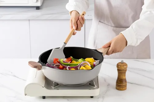 Miniatura 9 de Country Kitchen Juego de ollas y sartenes antiadherentes, juego de utensilios de cocina de aluminio fundido con utensilios, juego de cocina