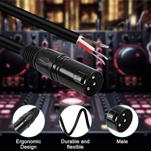 Miniatura 5 de XMSJSIY Cable de micrófono XLR, cable desnudo, 3 pines, altavoz XLR, cable de micrófono de audio, conector de extremo abierto, cable de extensión
