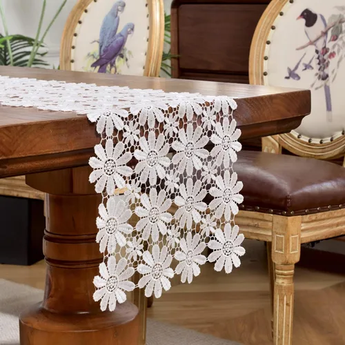 Miniatura 7 de Camino de mesa de encaje blanco para tocador, camino de mesa de margaritas de comedor de otoño, 13 x 35 pulgadas, mesa de café de té, decoraciones