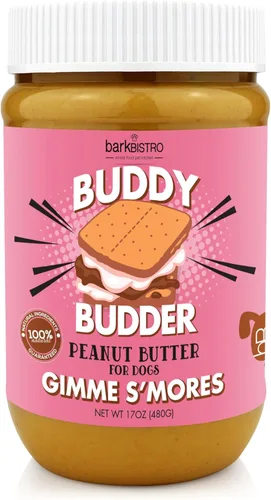 BUDDY BUDDER Gimme S'Mores, mantequilla de maní 100% natural para perros, golosinas saludables para perros de mantequilla de maní, cosas en juguete,