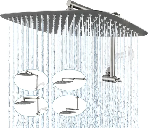 Miniatura 13 de G-Promise Regadera de lluvia de metal de 12 pulgadas con brazo de extensión ajustable de 15 pulgadas, cabezal de ducha de lluvia de alta presión
