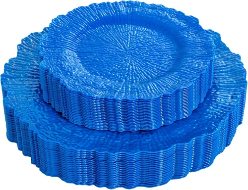 Miniatura 12 de DaYammi 60 platos de plástico azul – Platos azul oscuro desechables – Platos de plástico resistentes para fiestas, incluyendo 30 platos llanos, 30