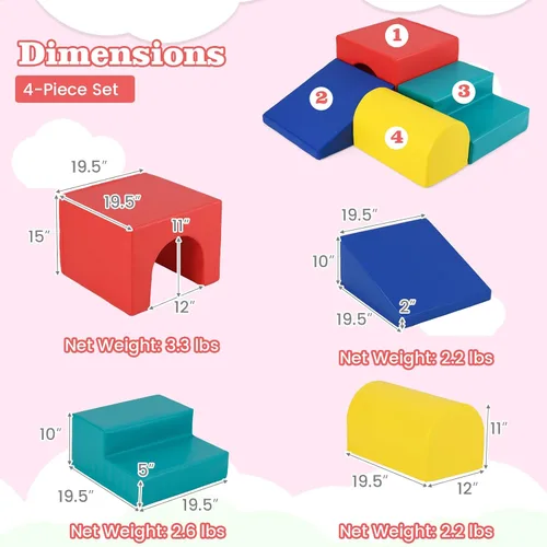 Miniatura 6 de Costzon Juguetes de escalada para niños pequeños, 4 piezas de escalador de espuma de un solo túnel para escalar, gatear y deslizarse, bloques