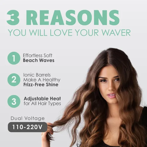 Miniatura 3 de MINT Ondulador de pelo de sirena de doble barril para cabello largo Herramienta iónica de ondulación profunda que crea volumen y ondas de playa