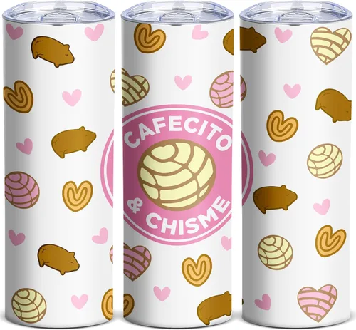 ATHAND Cafecito Y Chisme - Vaso de regalo para mujeres, mamá, hija, compañera de trabajo, mejor amiga, vaso delgado de 20 onzas con tapa, taza de
