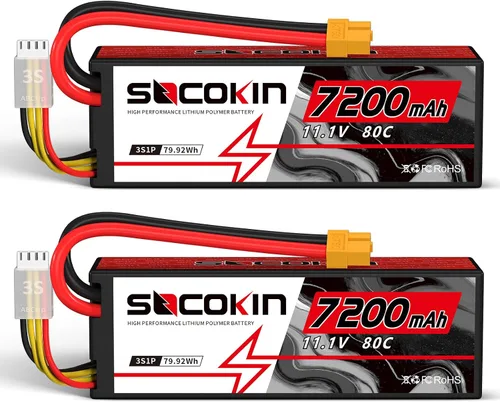 3S 11.1V Lipo Batería 7200mAh 80C Lipo Batería con estuche rígido XT60 Plug para RC Racing Truck Boat Car Racing RC Heli Airplane y Slash 1/10