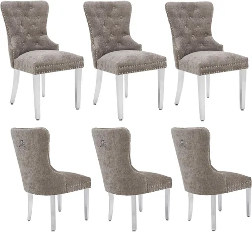 Miniatura 16 de adochr Juego de 2 sillas de comedor de terciopelo, sillas de comedor tapizadas acolchadas con anillo de tracción y patas de acero inoxidable, beige